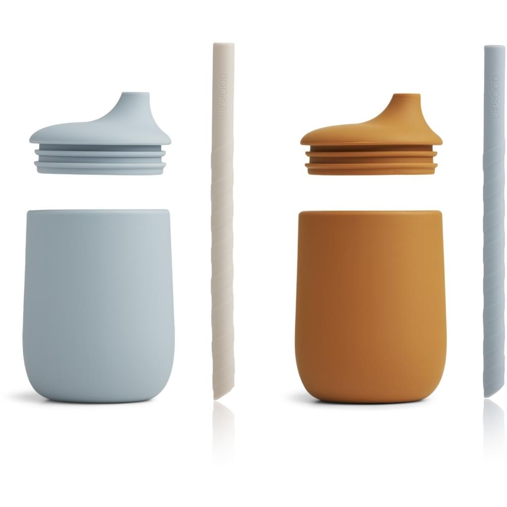 Βρεφικό Ποτηράκι Σιλικόνης Mustard/sea blue mix σετ των 2