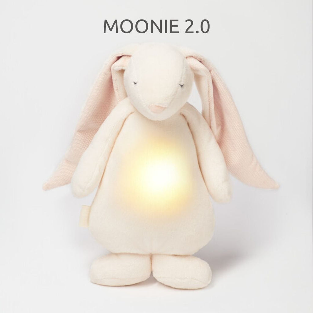 MOONIE 2.0: Επαναφορτιζόμενο βοήθημα ύπνου με ηχογράφηση & αισθητήρα κλάματος Cream Bunny