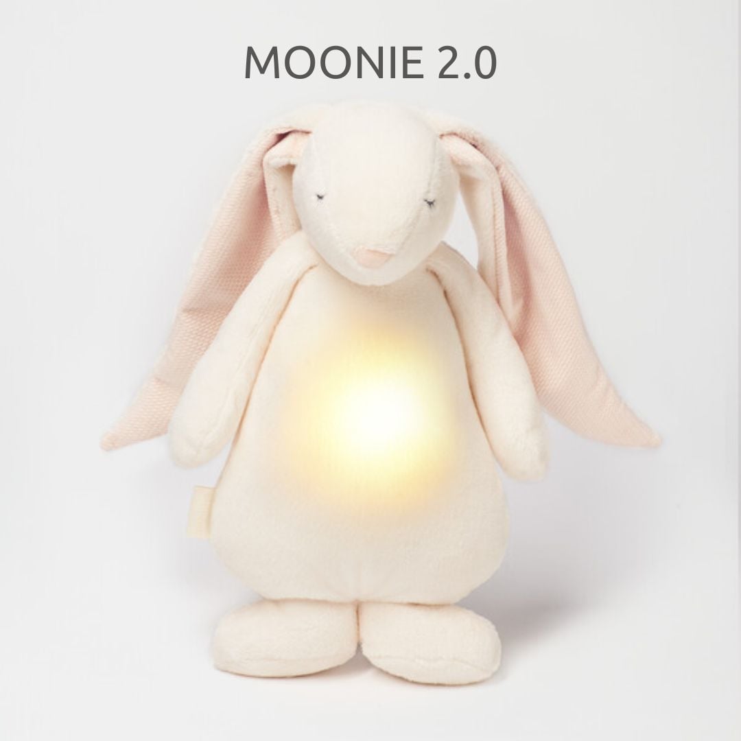 MOONIE 2.0: Επαναφορτιζόμενο βοήθημα ύπνου με ηχογράφηση & αισθητήρα κλάματος Cream Bunny