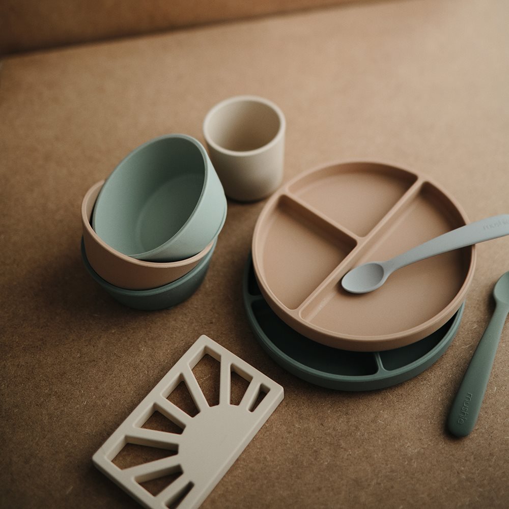 Mushie Silicone Feeding Spoons 2-Pack - Cambridge Blue/Shifting Sand