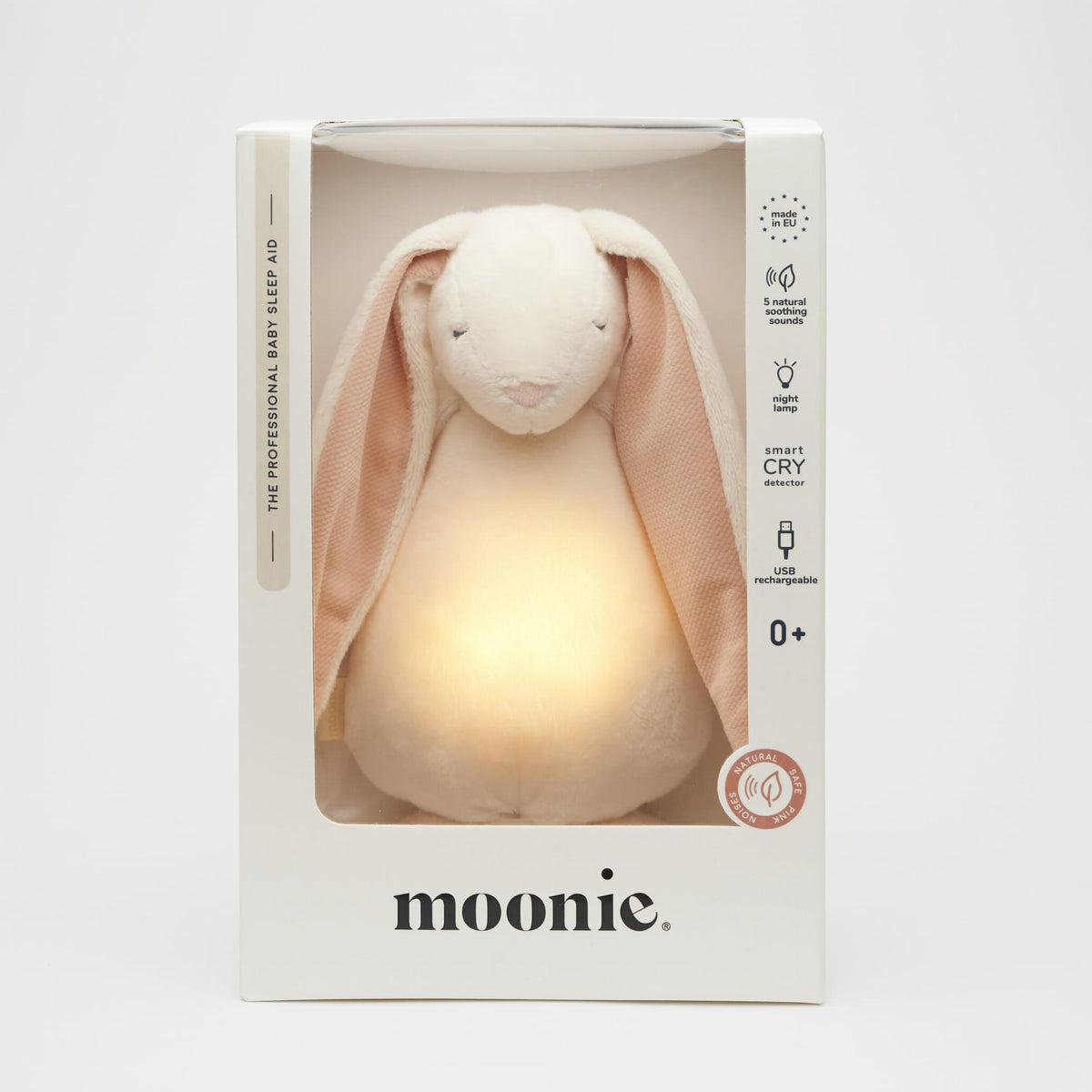 MOONIE 2.0: Επαναφορτιζόμενο βοήθημα ύπνου με ηχογράφηση & αισθητήρα κλάματος Powder Bunny