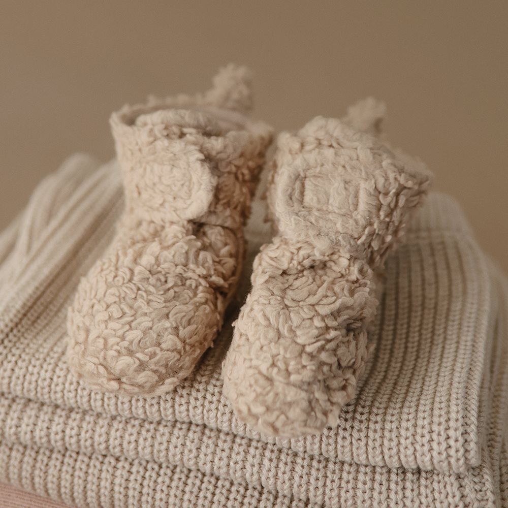 Mushie Cozy Baby Booties Oatmeal 3-6 Months