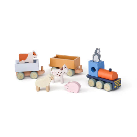 KIDS CONCEPT Ξύλινο τρενάκι με ζώα της φάρμας AIDEN
